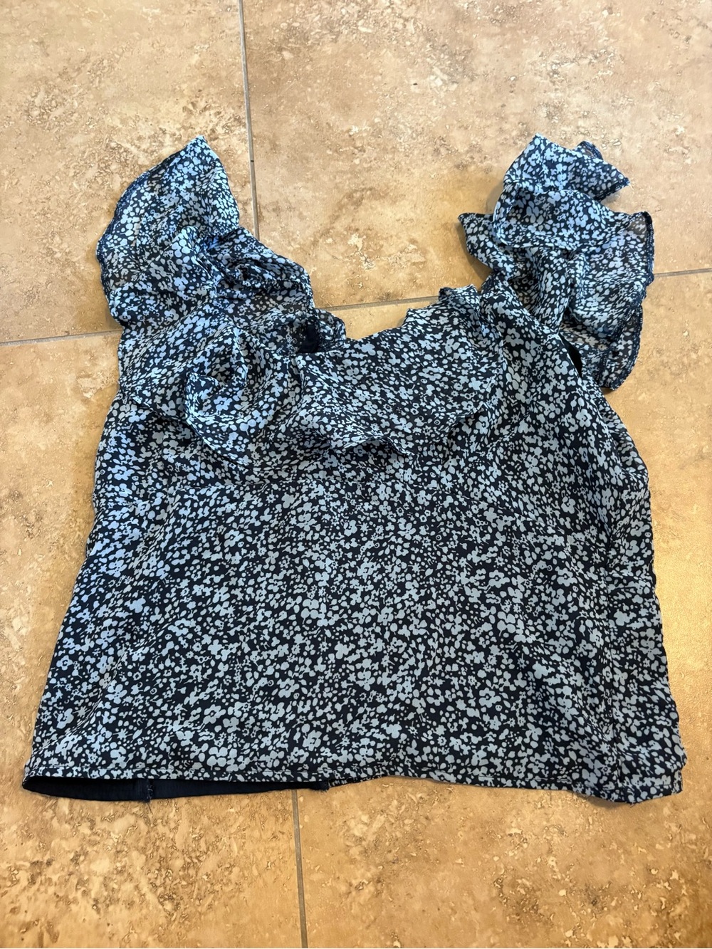 Abercrombie & Fitch Blue Floral Ruffle Tank